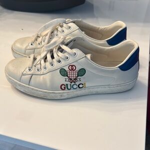 Gucci White and Blue Tennis Sneakers